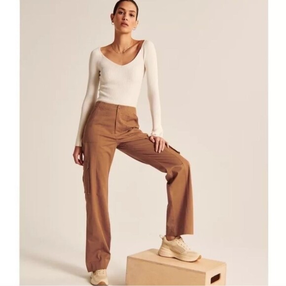 Abercrombie & Fitch Relaxed Cargo Pant 100% Cotton Brown Size 14 32 Waist - Picture 16 of 16